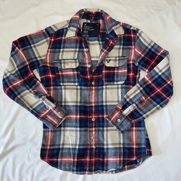 American Eagle Outfitters Other - American Eagle Men's Red White Blue Soft Flannel Button Up Shirt Size XSmall